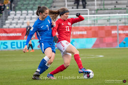 Battle for the ball in the World Cup qualifier Denmark vs Azerbaijan at Energi Viborg Arena in Viborg, Denmark