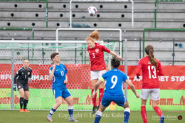 Stine Ballisager (#3 Denmark) battles for the ball in the World Cup qualifier Denmark vs Azerbaijan at Energi Viborg Arena in Viborg, Denmark