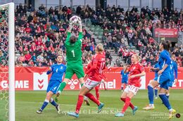 Action in front of Azerbaijan's goal in the World Cup qualifier Denmark vs Azerbaijan at Energi Viborg Arena in Viborg, Denmark