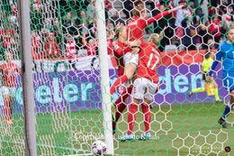 Celebration of Karen Holmgaard's (#4 Denmark) goal in the World Cup qualifier Denmark vs Azerbaijan at Energi Viborg Arena in Viborg, Denmark
