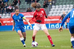 Sofie Junge (#13 Denmark) in the World Cup qualifier Denmark vs Azerbaijan at Energi Viborg Arena in Viborg, Denmark