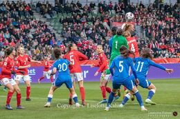 Action in front of Azerbaijan's goal in the World Cup qualifier Denmark vs Azerbaijan at Energi Viborg Arena in Viborg, Denmark