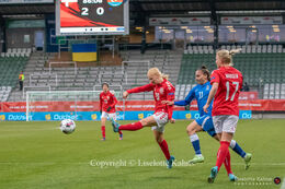 Sofie Bredgaard (#20 Denmark) with a shot in the World Cup qualifier Denmark vs Azerbaijan at Energi Viborg Arena in Viborg, Denmark