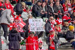 Fan of Kathrine Larsen (#1 Denmark) in the stands in the World Cup qualifier Denmark vs Azerbaijan at Energi Viborg Arena in Viborg, Denmark