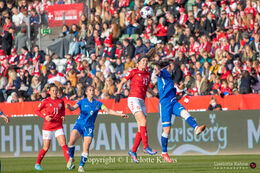 Battle for the ball in the World Cup qualifier Denmark vs Azerbaijan at Energi Viborg Arena in Viborg, Denmark