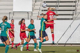 Battle for the ball in the friendly match Denmark vs. Australia at "Casa Arena" Stadium in Horsens, Denmark