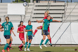 Battle for the ball in the friendly match Denmark vs. Australia at "Casa Arena" Stadium in Horsens, Denmark