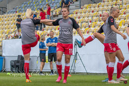Katrine Veje (#11 Denmark) focused during warm-up before the friendly match Denmark vs. Australia at "Casa Arena" Stadium in Horsens, Denmark