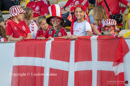 Happy fans in the stands in the friendly match Denmark vs. Australia at "Casa Arena" Stadium in Horsens, Denmark