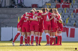 Team spirit in the friendly match Denmark vs. Australia at "Casa Arena" Stadium in Horsens, Denmark
