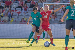 Battle for the ball in the friendly match Denmark vs. Australia at "Casa Arena" Stadium in Horsens, Denmark