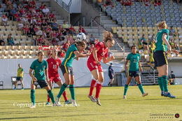 Battle for the ball in the friendly match Denmark vs. Australia at "Casa Arena" Stadium in Horsens, Denmark