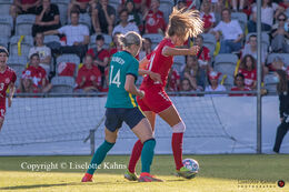 Battle for the ball in the friendly match Denmark vs. Australia at "Casa Arena" Stadium in Horsens, Denmark
