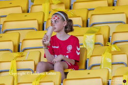 A Danish fan waiting for the players to appear in the friendly match Denmark vs. Australia at "Casa Arena" Stadium in Horsens, Denmark