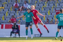 Battle for the ball in the friendly match Denmark vs. Australia at "Casa Arena" Stadium in Horsens, Denmark