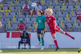 Battle for the ball in the friendly match Denmark vs. Australia at "Casa Arena" Stadium in Horsens, Denmark