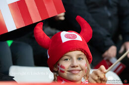 Excited Danish fan at the World Cup qualifier Denmark vs Bosnia and Herzegovina at Energi Viborg Arena in Viborg, Denmark