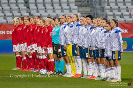The two teams before the World Cup qualifier Denmark vs Bosnia and Herzegovina at Energi Viborg Arena in Viborg, Denmark