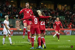 WMS NT, Denmark vs. Georgia. Viborg 2019. The team celebrates Sofie Svavas goal to 5-0