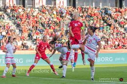 WMS NT, Denmark vs. Malta, Viborg 2019. Pernille Harder is getting ready for a header