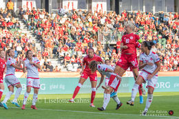WMS NT, Denmark vs. Malta, Viborg 2019. Pernille Harder heads the ball towards the goal