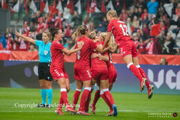 Celebration of the first goal in the World Cup qualifier Denmark vs Malta at Energi Viborg Arena in Viborg, Denmark