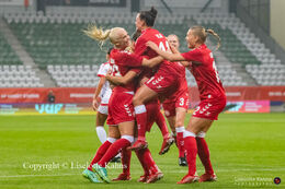 Celebration of Denmark's 2-0 goal on the World Cup qualifier Denmark vs Malta at Energi Viborg Arena in Viborg, Denmark
