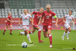 Pernille Harder (#10 Denmark) in the World Cup qualifier Denmark vs Malta at Energi Viborg Arena in Viborg, Denmark