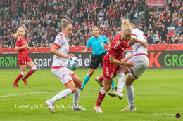 Pernille Harder (#10 Denmark) blocked in the World Cup qualifier Denmark vs Malta at Energi Viborg Arena in Viborg, Denmark