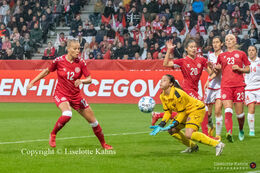 Busy time for the Maltese goalkeeper in the World Cup qualifier Denmark vs Malta at Energi Viborg Arena in Viborg, Denmark