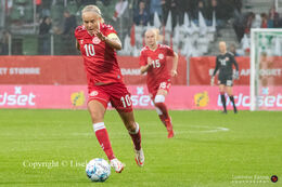 Pernille Harder (#10 Denmark) in the World Cup qualifier Denmark vs Malta at Energi Viborg Arena in Viborg, Denmark