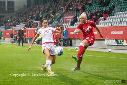 Sofie Svava (#23 Denmark) with a shot in the World Cup qualifier Denmark vs Malta at Energi Viborg Arena in Viborg, Denmark