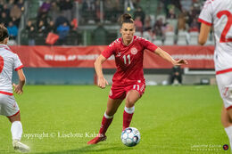 Katrine Veje (#11 Denmark) in the World Cup qualifier Denmark vs Malta at Energi Viborg Arena in Viborg, Denmark