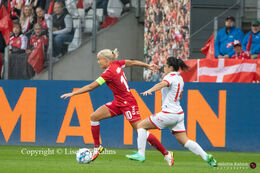 Pernille Harder (#10 Denmark) in the World Cup qualifier Denmark vs Malta at Energi Viborg Arena in Viborg, Denmark
