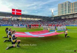 Getting ready for the the Women's Euro 2022 match Denmark vs Spain at Brentford Stadium, London, England