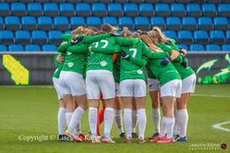 Fortuna Hjorring team-spirit before the "Kvindeliga" match Fortuna Hjorring vs. Brondby at "Bredbaand Nord Arena" in Hjorring, Denmark