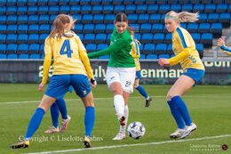 Mathilde Carstens (#22 Fortuna Hjorring) with a shot in the "Kvindeliga" match Fortuna Hjorring vs. Brondby at "Bredbaand Nord Arena" in Hjorring, Denmark