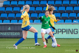 Clare Wheeler (#2 Fortuna Hjorring) battles for the ball in the "Kvindeliga" match Fortuna Hjorring vs. Brondby at "Bredbaand Nord Arena" in Hjorring, Denmark