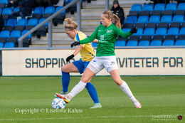 Emma Snerle (#10 Fortuna Hjorring) and Nanna Christiansen (#9 Brondby Women) battle for the ball in the "Kvindeliga" match Fortuna Hjorring vs. Brondby at "Bredbaand Nord Arena" in Hjorring, Denmark