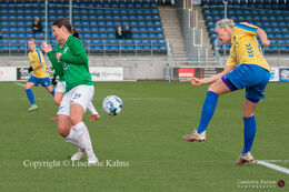 Action in the "Kvindeliga" match Fortuna Hjorring vs. Brondby at "Bredbaand Nord Arena" in Hjorring, Denmark