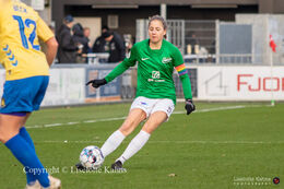 Laura Frank (#19 Fortuna Hjorring) with a shot in the "Kvindeliga" match Fortuna Hjorring vs. Brondby at "Bredbaand Nord Arena" in Hjorring, Denmark