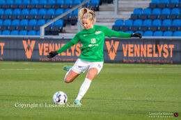 Olivia Holdt (#13 Fortuna Hjorring) with a shot in the "Kvindeliga" match Fortuna Hjorring vs. Brondby at "Bredbaand Nord Arena" in Hjorring, Denmark