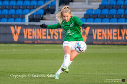Olivia Holdt (#13 Fortuna Hjorring) with a shot in the "Kvindeliga" match Fortuna Hjorring vs. Brondby at "Bredbaand Nord Arena" in Hjorring, Denmark