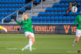 Olivia Holdt (#13 Fortuna Hjorring) with a shot in the "Kvindeliga" match Fortuna Hjorring vs. Brondby at "Bredbaand Nord Arena" in Hjorring, Denmark