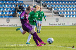 Ann-Kathrin Dilfer (#1 Brondby Women) with a save in the "Kvindeliga" match Fortuna Hjorring vs. Brondby at "Bredbaand Nord Arena" in Hjorring, Denmark