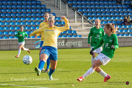 Clare Wheeler (#2 Fortuna Hjorring) with a shot in the "Kvindeliga" match Fortuna Hjorring vs. Brondby at "Bredbaand Nord Arena" in Hjorring, Denmark