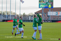 Celebration of Emma Snerle's (#10 Fortuna Hjorring) goal in the "Kvindeliga" match Fortuna Hjorring vs. Brondby at "Bredbaand Nord Arena" in Hjorring, Denmark