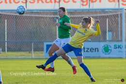 Angela Beard (#4 Fortuna Hjorring) battles for the ball in the "Kvindeliga" match Fortuna Hjorring vs. Brondby at "Bredbaand Nord Arena" in Hjorring, Denmark