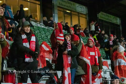 The Fan Club for "Kvindelandsholdet" in place at the World Cup qualifier Denmark vs Russia at Energi Viborg Arena in Viborg, Denmark