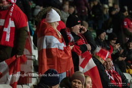 The Fan Club for "Kvindelandsholdet" in place at the World Cup qualifier Denmark vs Russia at Energi Viborg Arena in Viborg, Denmark